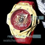 New Replica Hublot Sang Bleu II Quartz Chronograph Watches 45 mm Gold and Red